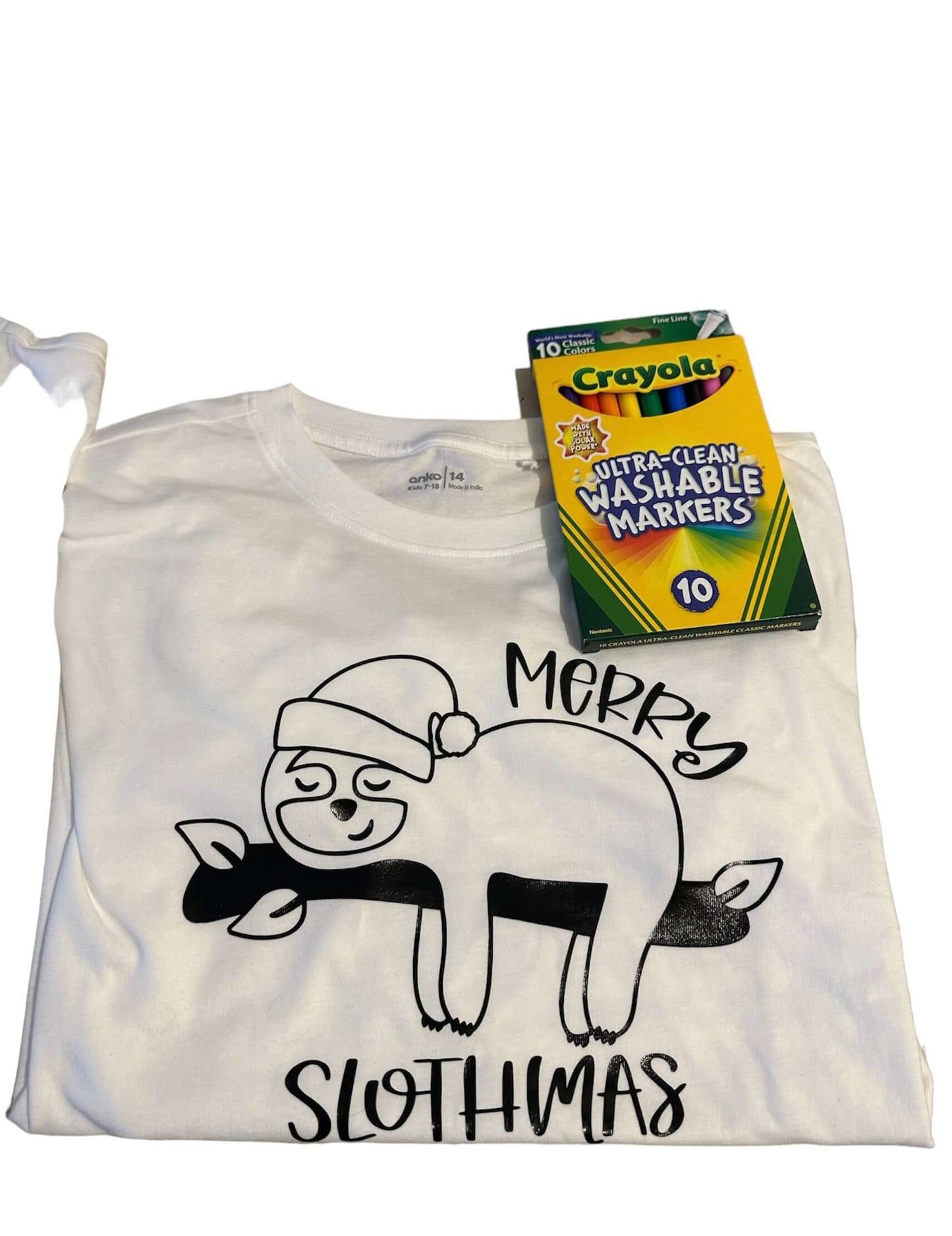 Merry Slothmas Kids Colour In Shirt